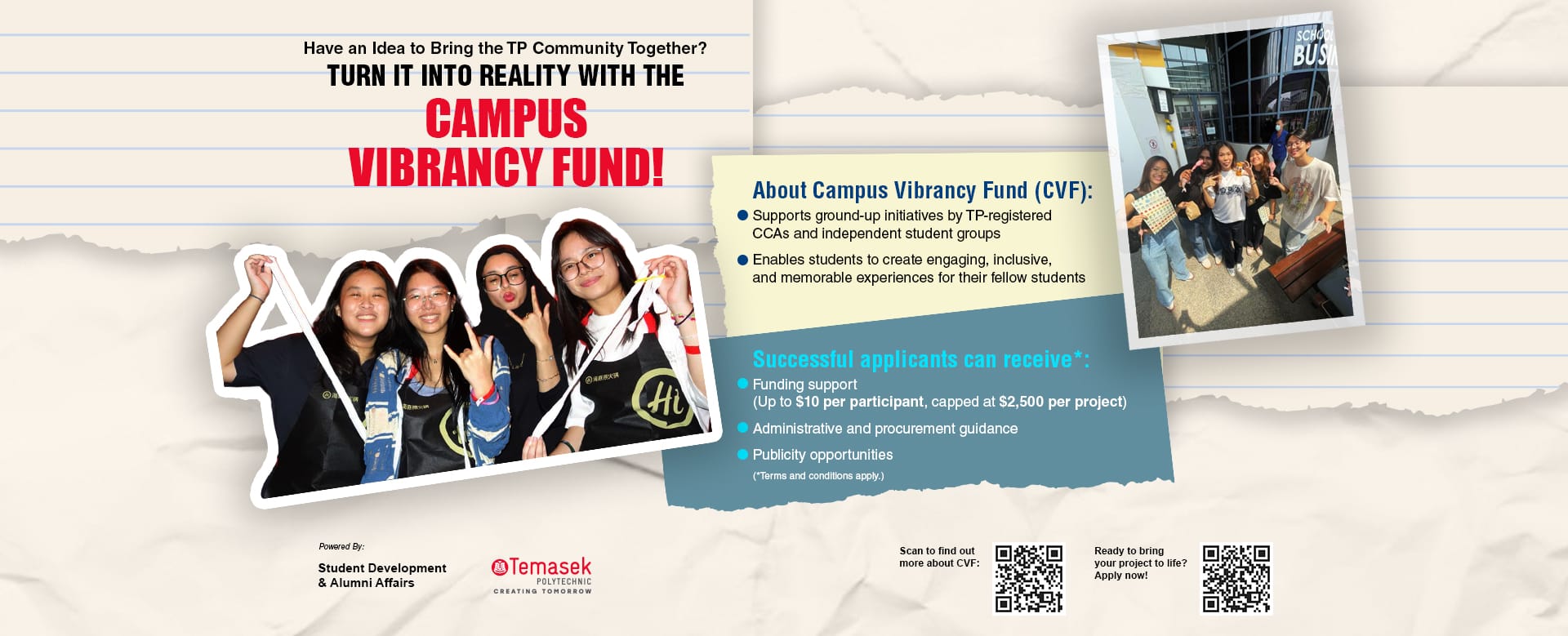 Image of the Campus Vibrancy Fund eDM, with details on how to apply.